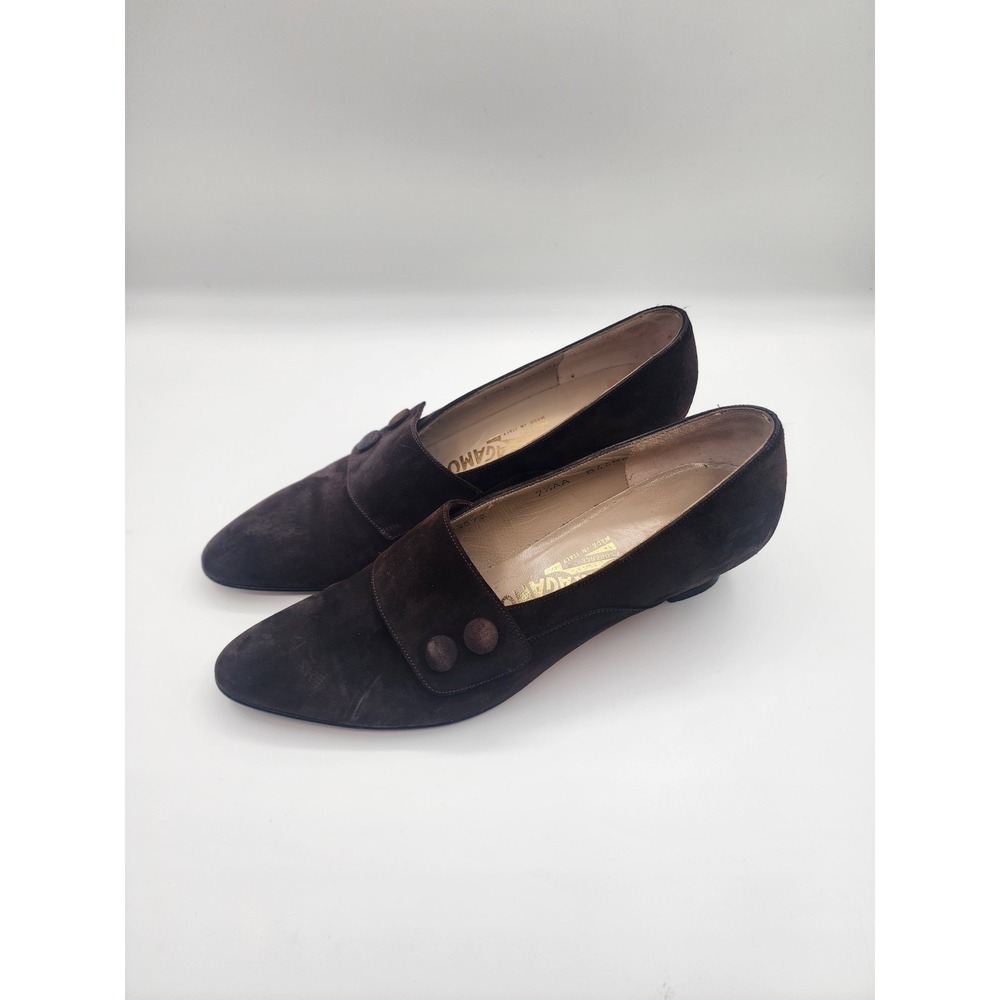Salvatore Ferragamo‎ Brown Suede Leather Low Heel Pumps Made in Italy